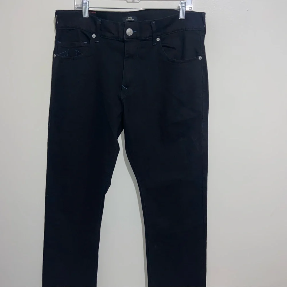 True Religion Jeans Mens 36X34 Ricky Relaxed Straight Denim Black Blue Stitching